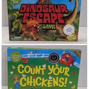 Lot of 2 Peaceable Kingdom Games Count Your Chickens Plus Dinosaur Escape Game